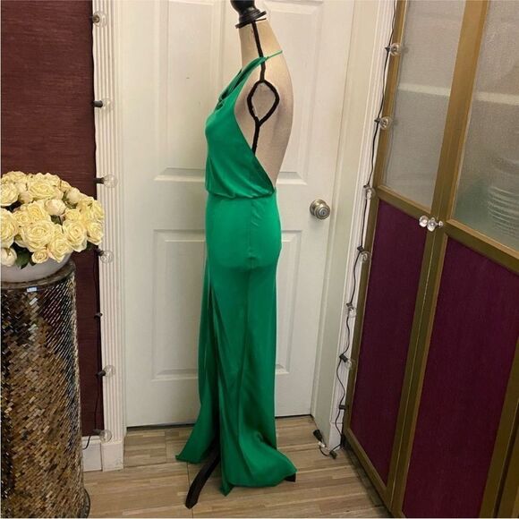Amanda Uprichard Elegant Green Satin  100% silk Halter Dress, XS - Picture 12 of 16